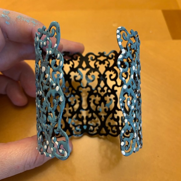 Hand painted wide cuff adjustable bracelet. - Picture 6 of 11